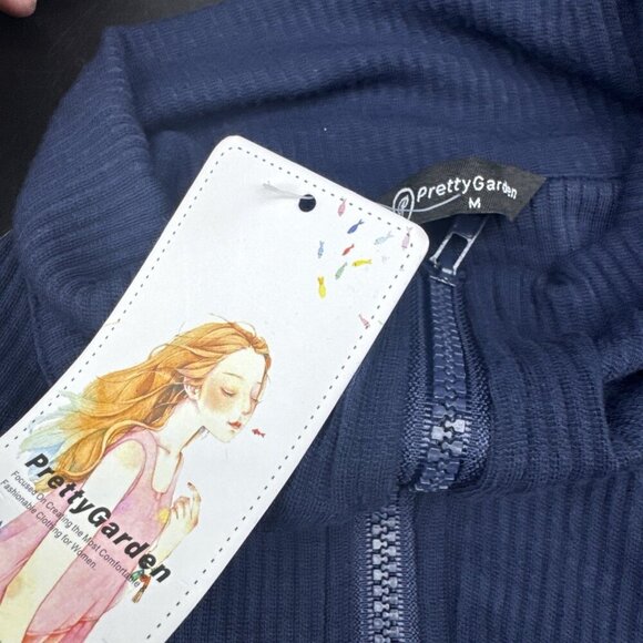 Pretty Garden Women’s Blue Ribbed 1/2 Zip Pullover Top Sz M Athleisure NEW - Picture 5 of 9